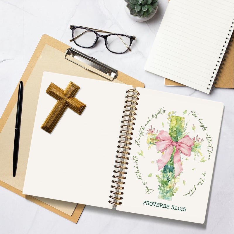 WLIANG Floral Cross with Pink Bow Spiral Bible Notebook,Proverbs 31 Woman Gift - Church Notes Notebook for Note Taking, Bible Study Journal for Women, Christian Hardcover Lined Notebook 5.5 x 8.3 - Image 5
